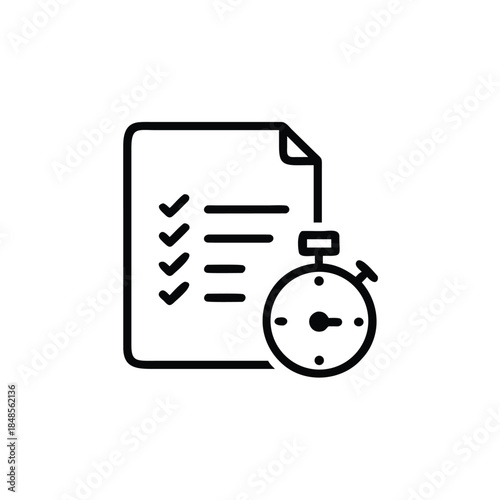 time tracking icon, time management, file with stopwatch, document time, work timer,