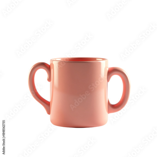Pink ceramic baby mug with two handles isolated on transparent background