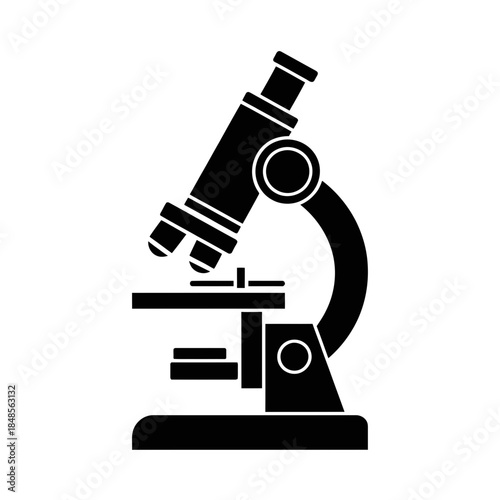 microscope, silhouette, vector, icon, clipart, science, laboratory, lab, blackwhite, monochrome, outline, biology, research, scientific, equipment, optics, magnification, lens, eyepiece, stage, focus,