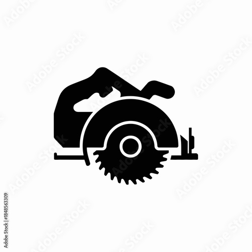 saw, circular, silhouette, vector, icon, clipart, powertool, woodworking, blade, blackwhite, monochrome, outline, construction, carpentry, cutting, tool, electric, handheld, diy, renovation, workshop,