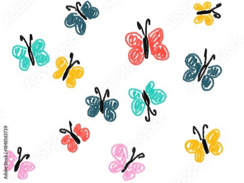 Foto Like children drawing butterflies different colors hand draw