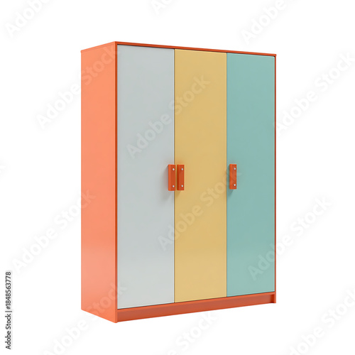 Colorful children s wardrobe with two doors isolated on transparent background