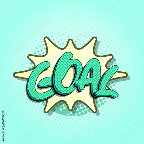 Pop art comic-style soccer goal text with football and explosion effect. Energetic and fun illustration ideal for sports posters