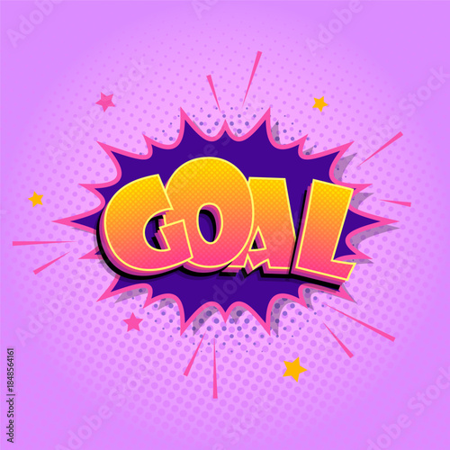 Pop art comic-style soccer goal text with football and explosion effect. Energetic and fun illustration ideal for sports posters