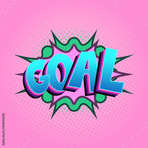 Pop art comic-style soccer goal text with football and explosion effect. Energetic and fun illustration ideal for sports posters