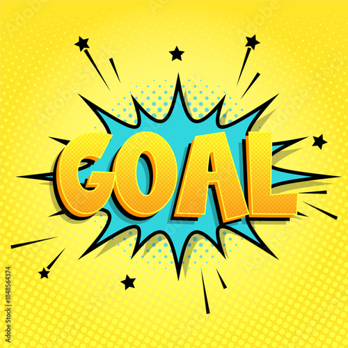 Pop art comic-style soccer goal text with football and explosion effect. Energetic and fun illustration ideal for sports posters