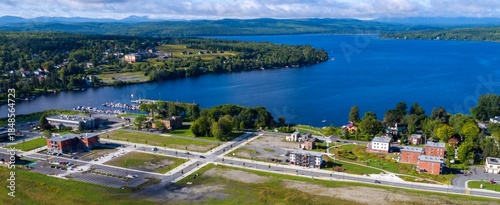 Aerial View of Lake Megantic, Lac-Megantic, Quebec, Canada on a Sunny Day