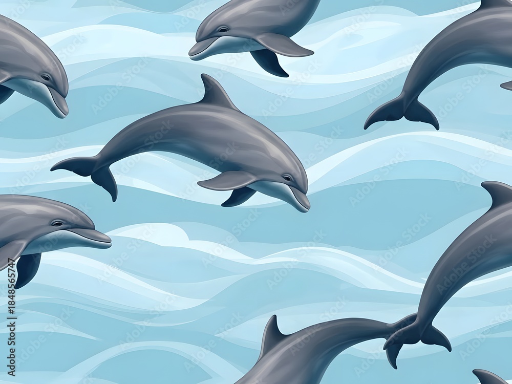 Obraz premium Swimming dolphins pattern on a blue textured background for design use
