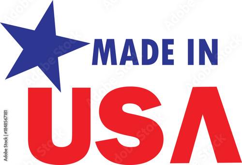 A patriotic 'MADE IN USA' logo featuring a prominent blue star and bold red lettering, signifying American origin and quality.