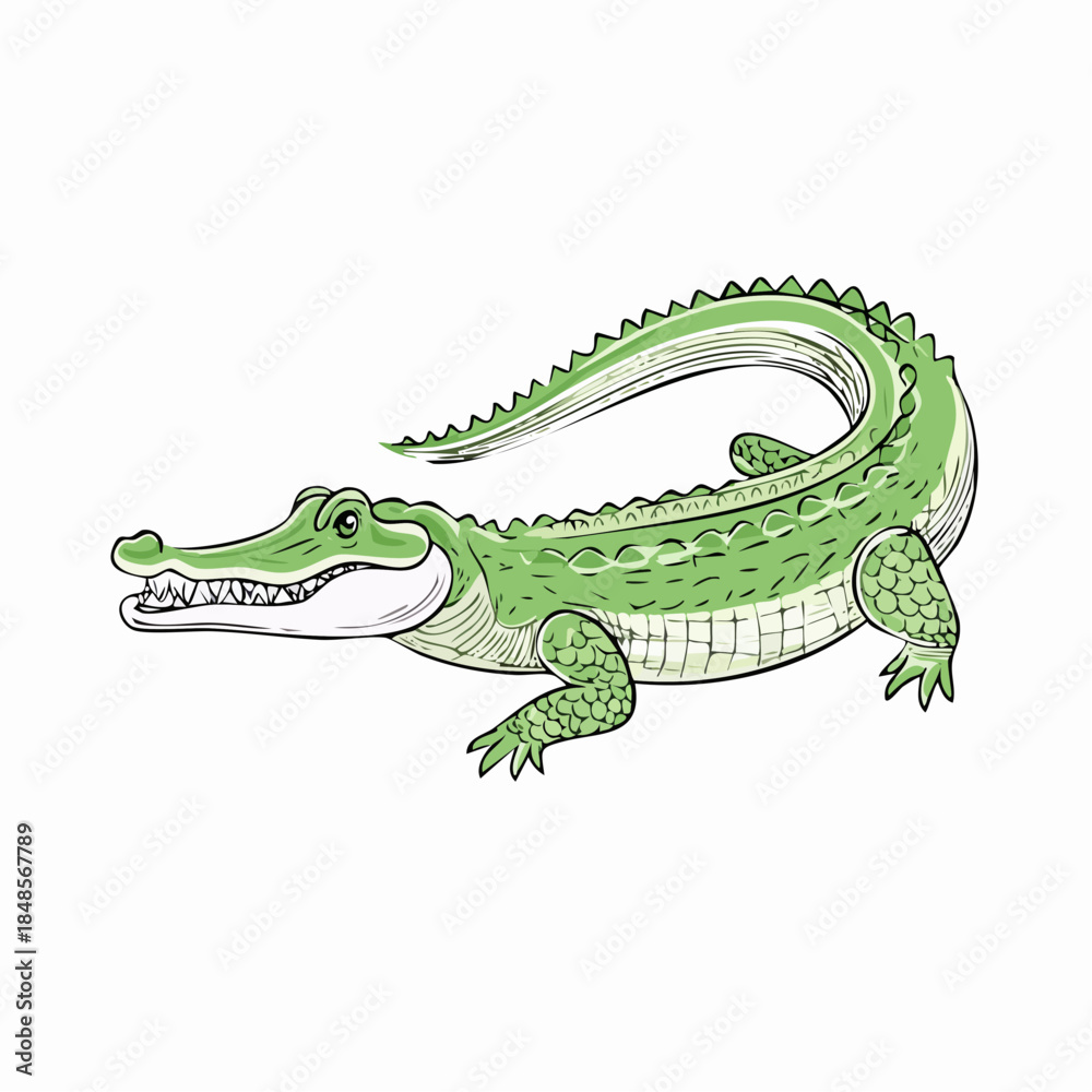 Naklejka premium Realistic illustration of green crocodile in side view