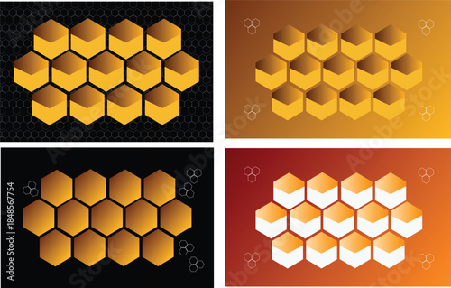 Golden Hexagon Pattern Backgrounds – Honeycomb Geometric Design Set