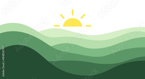 Dreamy green hills under a warm yellow sun beckon adventure and inspire creativity for nature lovers, outdoor enthusiasts, and travel bloggers