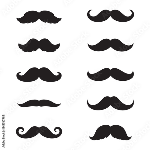  Mustache icons set vector silhouette