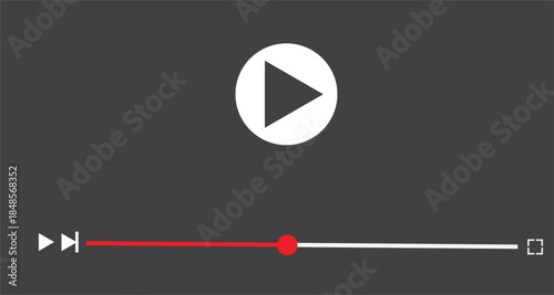 Generic video player interface with a large play button and progress bar on a dark grey background.