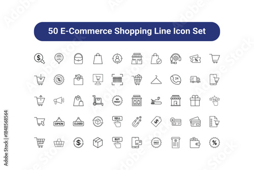 Shopping and E-commerce Outline Icon Set. A Set of 50 outline icons.