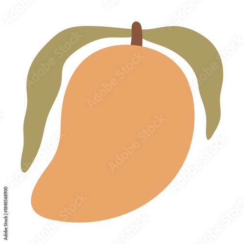 Mango with Leaf Colorful Icon. Fresh Ripe Exotic Fruit with Leaves in minimal hand drawn style. Sweet Food Dessert. Contemporary Vector illustration