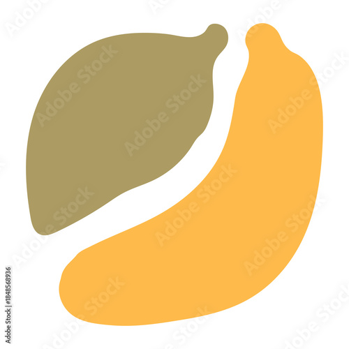 Banana and Leaf Hand Drawn Icon. Colorful Tropical Fruit Silhouette Symbol. Minimal Abstract Sweet Food. Vector illustration