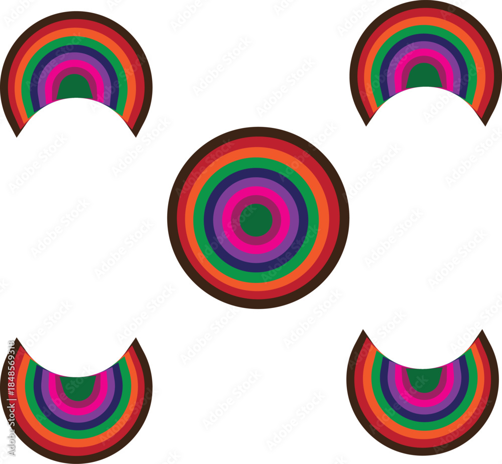 Obraz premium A vibrant abstract composition featuring concentric circles and semicircles in a rainbow of colors.
