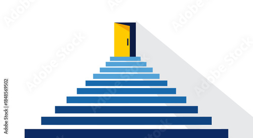 Climb the stairs to success and open the golden door of opportunity, a path to achieve goals, dreams and ambitions in business and life