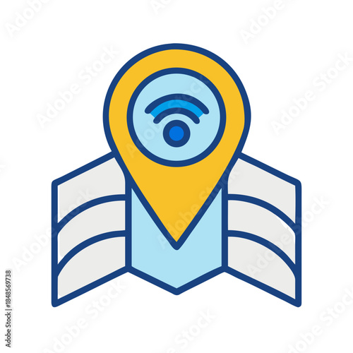 Map location pin icon indicating wifi hotspot on a folded paper map