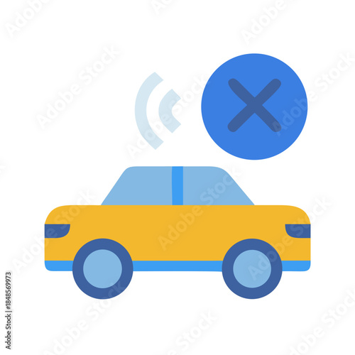 Disconnected car illustration with no signal or connectivity, in flat design style