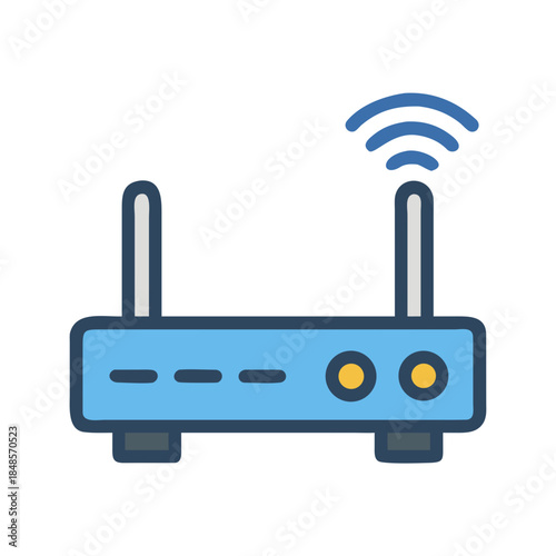 Stylized wireless router illustration on black background for internet connectivity concept