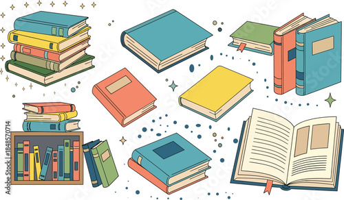 Collection of Various Books on a White Background