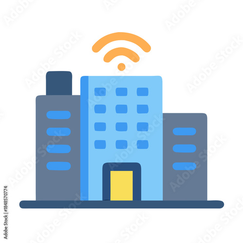 Smart building icon with wireless internet connection, modern business solutions