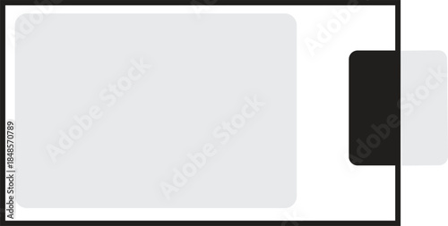 A minimalist graphic representation of a battery icon with a low charge indicator, symbolizing power status.