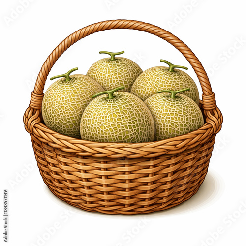 Vector Illustration of Cantaloupe Fruits with Basket