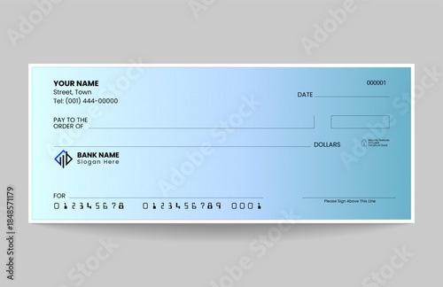 Business Blank Check Template with Modern Blue Gradient Background