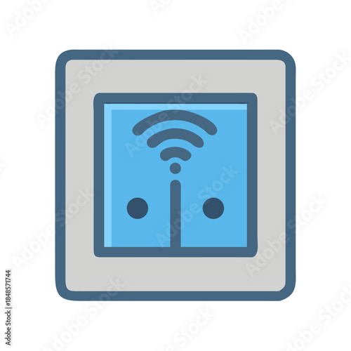 Digital wireless network switch icon in minimalist graphic design, on black backdrop