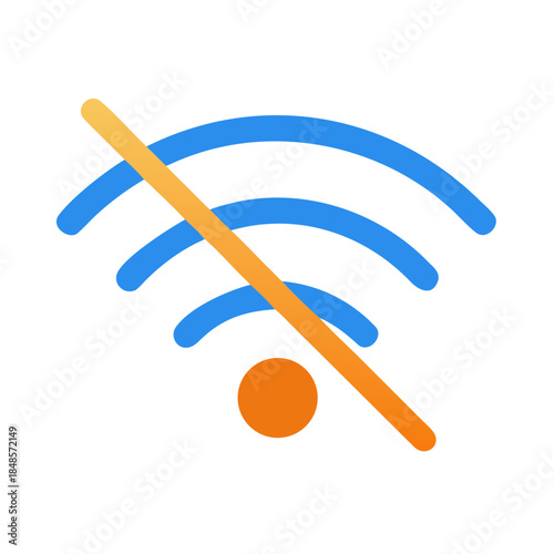 Stylized WiFi Symbol with Slash Indicating No Internet Connection on Black Background