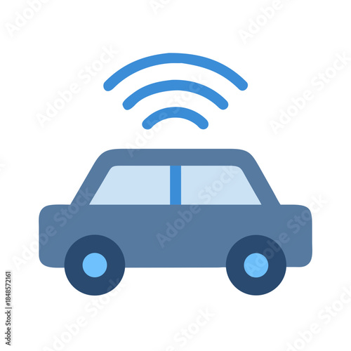 Automated vehicle with blue signal waves for future technologies on black background