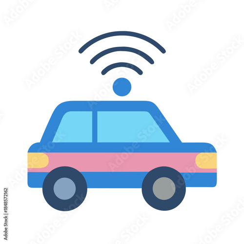 Modern flat-style illustration of a connected car on a black background