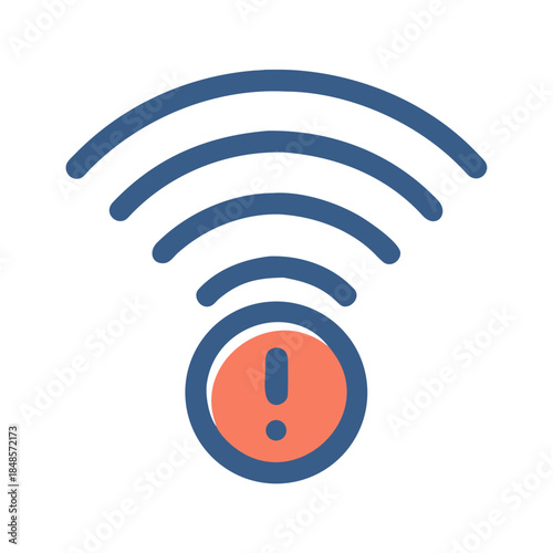 WiFi Connection Problem Illustration with Exclamation Point Symbol and blue waves