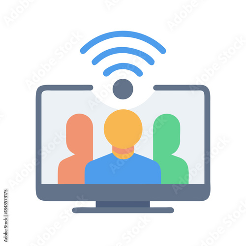 Online Meeting Illustration Showing Remote Collaboration and Teamwork on a Monitor