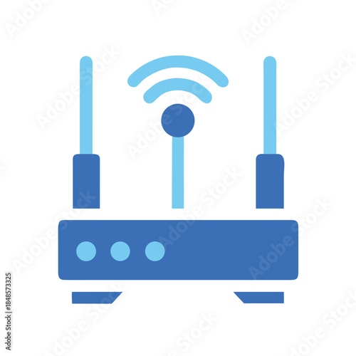 Stylish blue router icon on black background representing wireless internet access