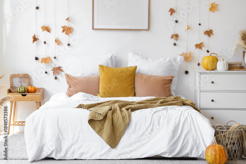 Interior of light bedroom w...