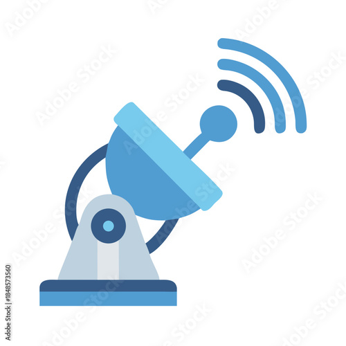 Satellite dish communication broadcasting signals with black background transmitting worldwide information