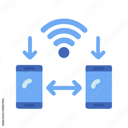 Seamless data transfer between two smartphones using wireless technology symbol