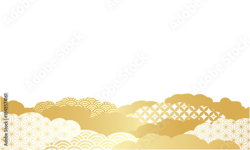 和風の金色の雲と伝統文様の背景素材。和柄。