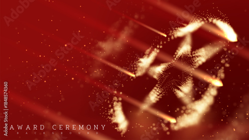 Luxury red award ceremony background with gold glow star shape dots.