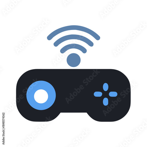 Wireless game controller icon on a black background, online gaming concept