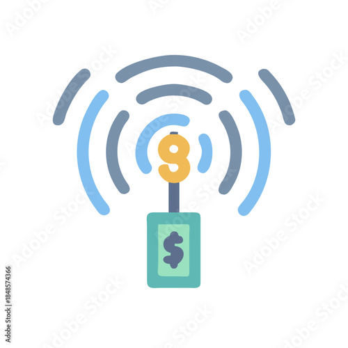 Abstract illustration of a money transmitter with light blue and golden accents
