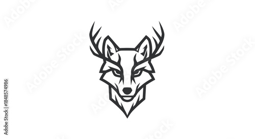 Wolf head with antlers outline with transparent background