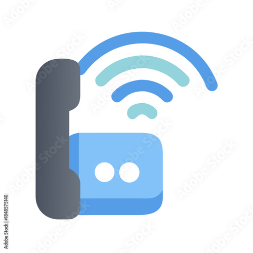 Abstract illustration of a modern cordless telephone with signal waves icon