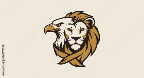 Lion eagle hybrid head emblem with transparent background