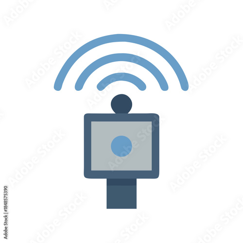 Blue data transmission icon graphic communication wave wireless flat design symbol