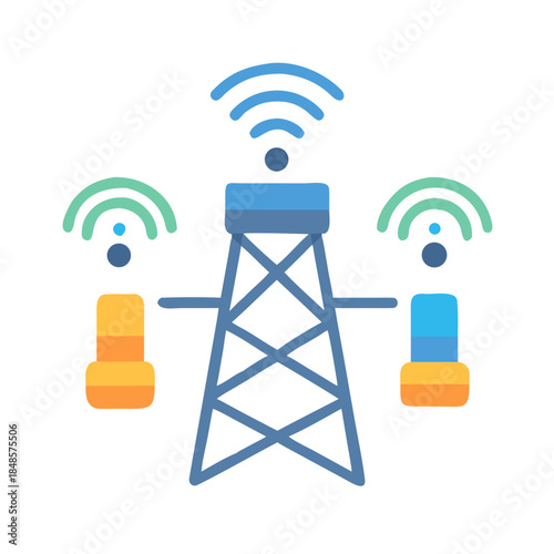 Network Tower with Connected Devices: Flat Vector Icon for Connectivity Solutions